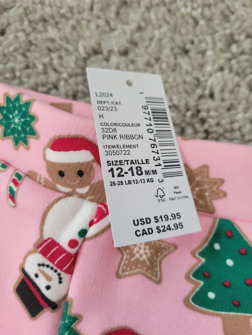 NWT Children's Place Fleece Lined Christmas Pants 12-18mo